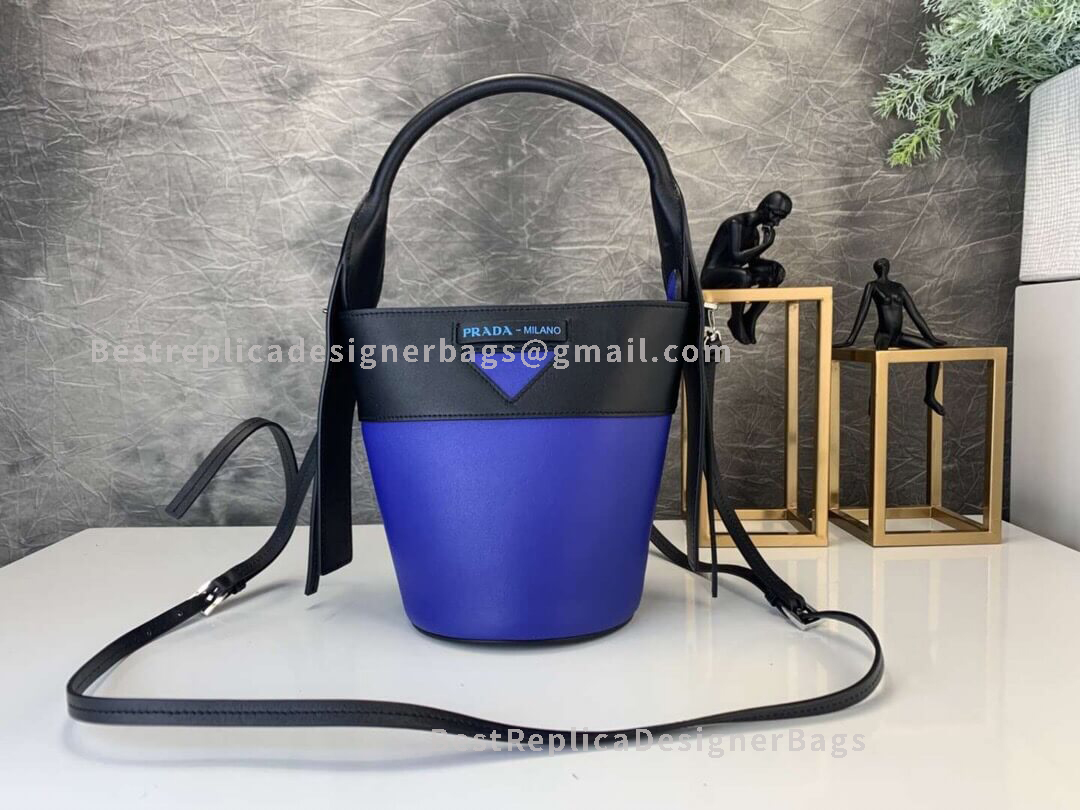 Prada Blue Leather Bucket Bag SHW 015